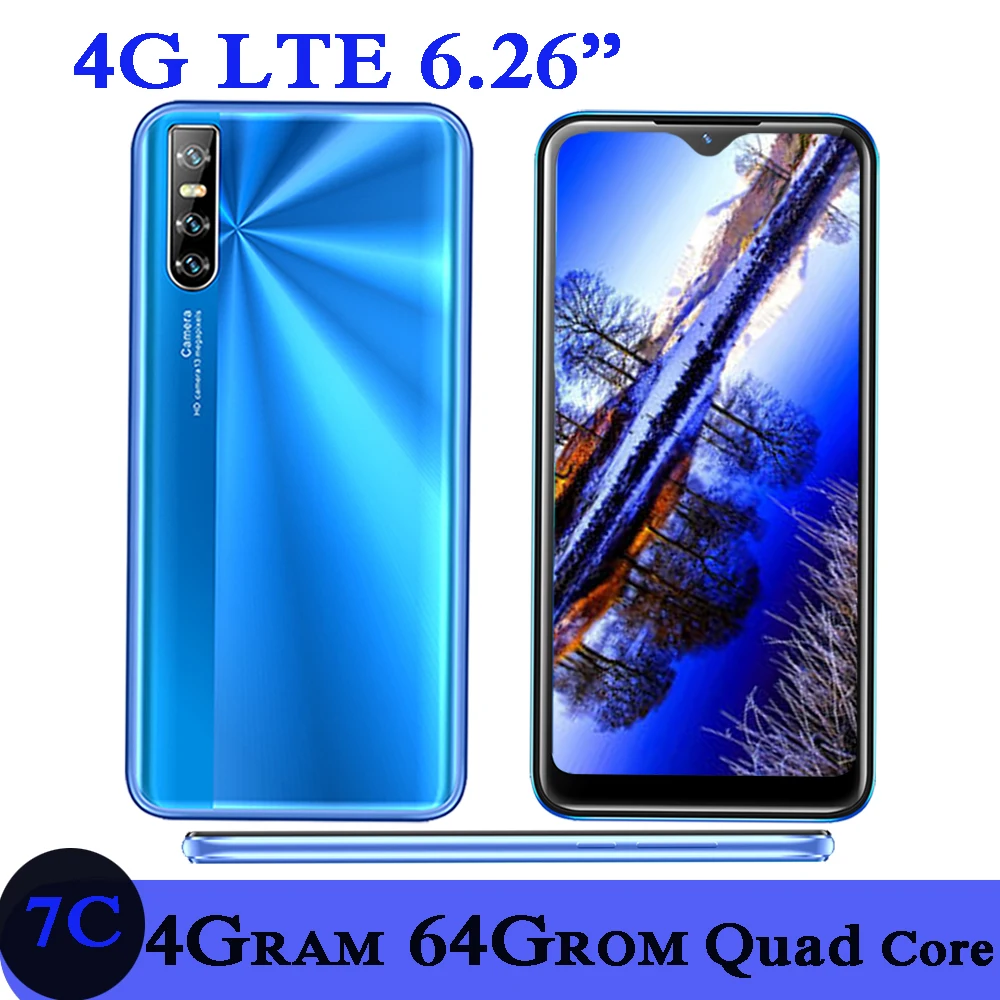 7c 64g rom 4g ram 4g lte smartphones quad core 13mp face id 6.26 Polegada gota de água tela desbloqueado celulares android celular
