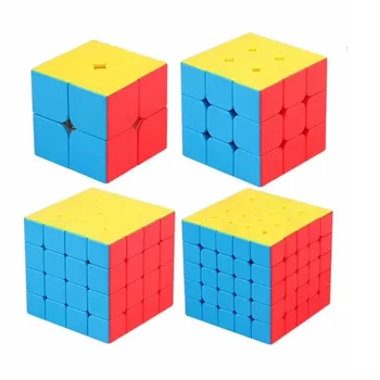

Magic Cube Set 4pcs Moyu Meilong 2x2 3x3 4x4 5x5 Stickerless Competition Twisted Cube Set Speed Cubes Puzzles Toys for Children