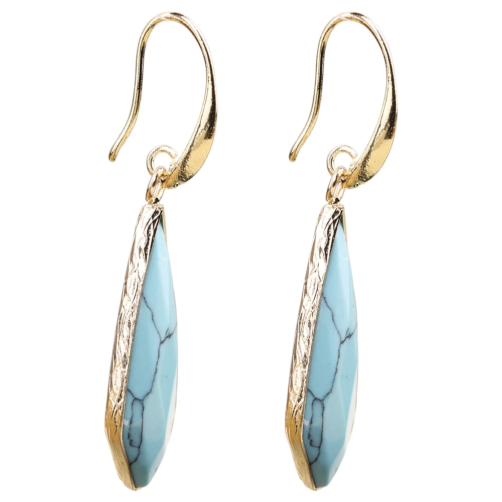 Rhombus Shaped Turquoise Copper Pendant Edge Earrings
