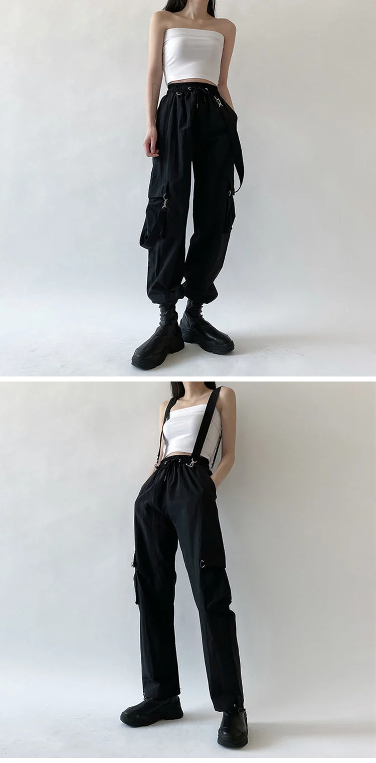 black cargo pants Women Fashion Harajuku Cargo Pants Black Detachable Strap Trousers Female Elastic Waist Streetwear Pants Plus Zise Casual Pants nike sweatpants