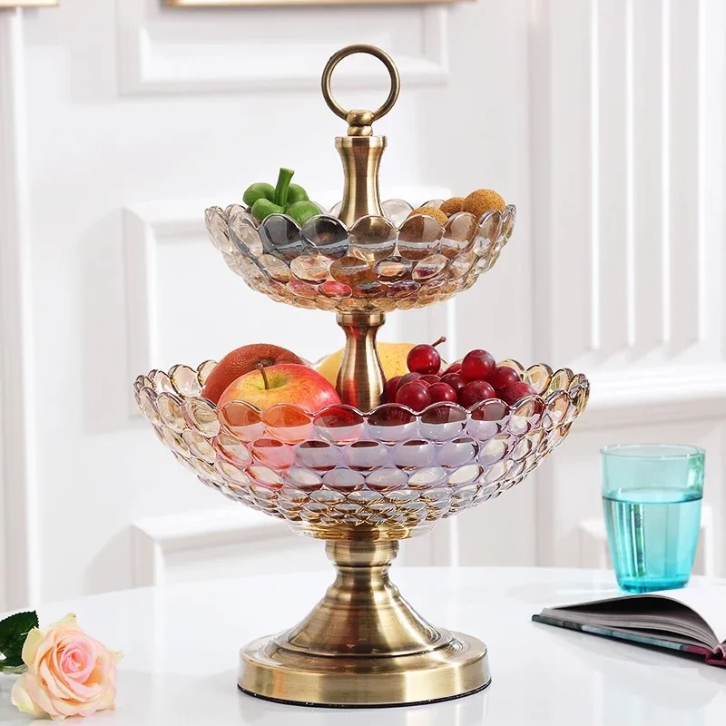 

European Style Creative Dried Fruit Tray Double Layer Crystal Glass Fruit Plate