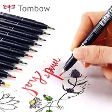 Tombow Fudenosuke Fude Brush Felt Tip Pen Set Art Marker 10 Colors Drawing Calligraphy Sketch Notes Hand Lettering Doodling Pens