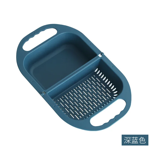 Kitchen Folding Drain Basket Plastic Vegetable Washing Basin Household Washing Storage Fruit Basket Strainers Kitchen Tool Dark Blue