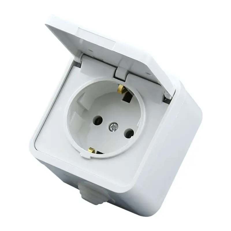 16A 250V EU socket Europese 2P+ E anti-splash stopcontact wit socket met cover