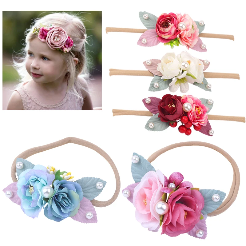 Эластичная повязка на голову с цветами для маленьких девочек; лента для волос; свадебный реквизит для фотосессии; подарки принцессы; повязка на голову с цветами для новорожденных; аксессуары для волос