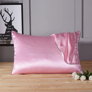 

Superior Quality One Pair Silk Pillow Case Solid Color Satin Bed Pillowcase 48cmx74cm Pillow Cover Super Soft Pillow Wedding