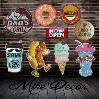 

[ Mike Decor ] BBQ HOT DOG CAKE Hamburger ZONE Painting Retro Gift Irregular Metal Sign Plaque Wall decor FZ-1