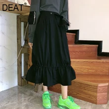 [DEAT] высокая эластичная талия, плиссированная, с разрезом, бандажная, черная, полуоблегающая юбка, женская мода, новинка, весна-осень, 13F057