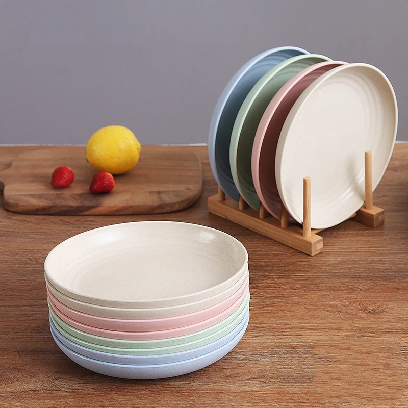 25cm High Quality Dinner Plate Wheat Straw Plate Solid Color Plate Fruit Dishes Tableware Bone Dish Eco Friendly Unbreakable