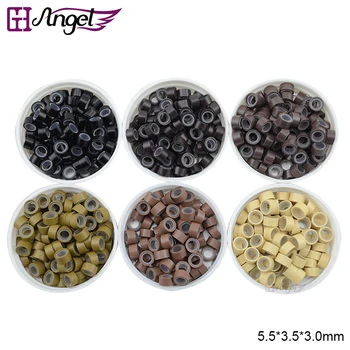 

1000pcs 5.5*3.5*3.0mm Aluminium Silicone Micro Rings Human Hair Extension Links Hair Beads for Loop I tip Hair Use Salon Tools