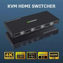18Gbps 4K 60Hz Ultra HD Metal Case 4 Input 1 Output KVM Switch Screen Switcher Shared Keyboard and Mouse AM-KVM401