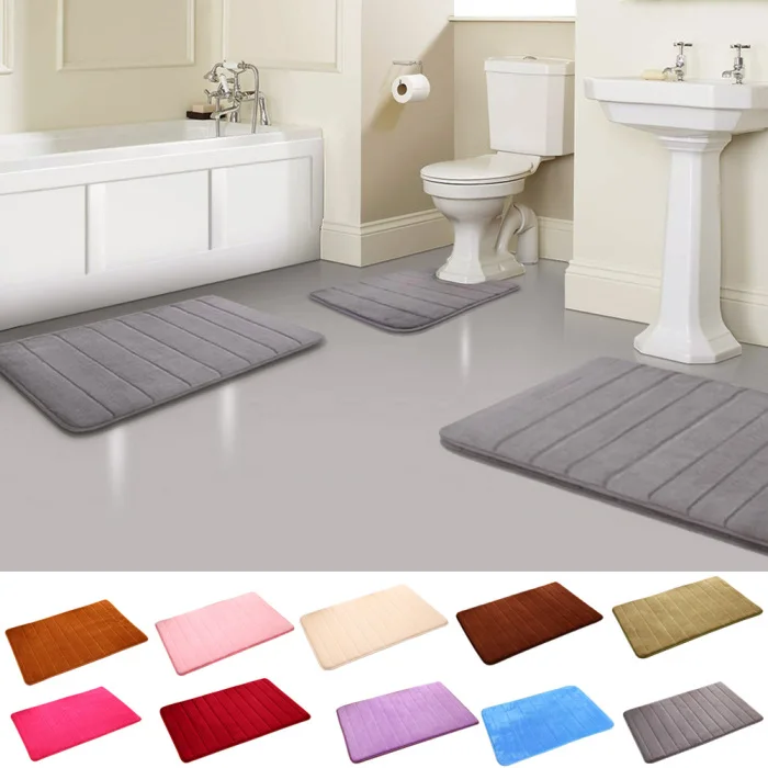 Memory Foam Bath Mat Soft Strong Absorbent Non-Slip Thick Floor Rug for Bathroom H99F