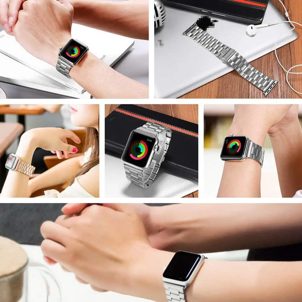 Ремешок для наручных часов Apple Watch, для детей 4, 5, 42 мм, 38 мм, версия 1/2/3 11 цветов металлический Нержавеющая сталь Ремешок Браслет ремешок для наручных часов iWatch серии 4 44 мм 40 мм