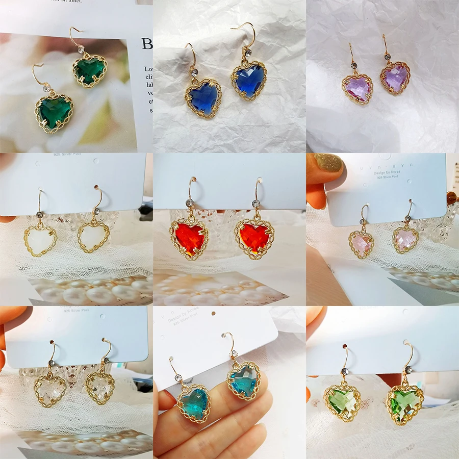 

LATS Bijoux Premium Heart Rhinestone Multicolor Dangle Earring Long Zircon Heart Earrings for Women 2020 Earings Fashion Jewelry