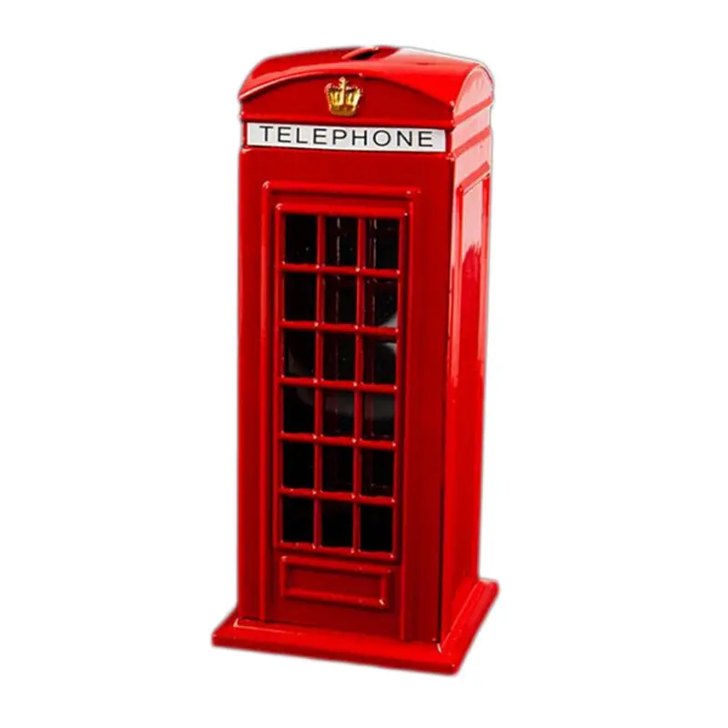 

Metal Red British English London Telephone Booth Bank Coin Bank Saving Pot Piggy Bank Red Phone Booth Box 140X60X60Mm