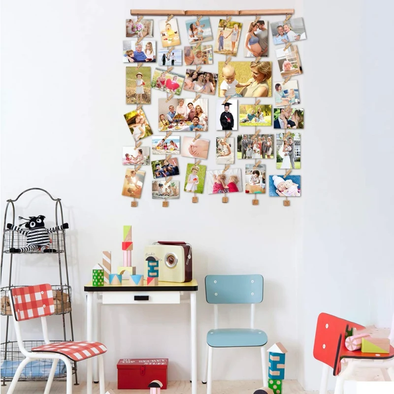 Wooden Poster Hanger Frame With Photo Clips Hanger Frame Natural Painting Photo Frames Wall Art Craft Frame Art Decoration Craft