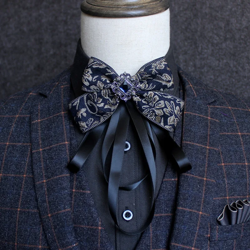 Ribbon Bow Tie Британский мужской женский свадебный Банкетный тонкий галстук-бабочка с узором пейсли в полоску с цветочным принтом эластичная лента сплав Стразы с кристаллами галстук-бабочка - Цвет: Ribbon Bow Tie