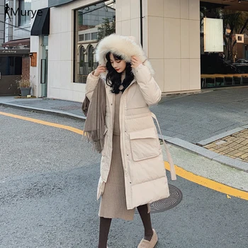 

Winter Parka Women Jacket Long Coat Cotton Padded Outerwear Wrap Puffer Parka Real Fur Thicken Fashion 2019 Work Lady Snow Wear