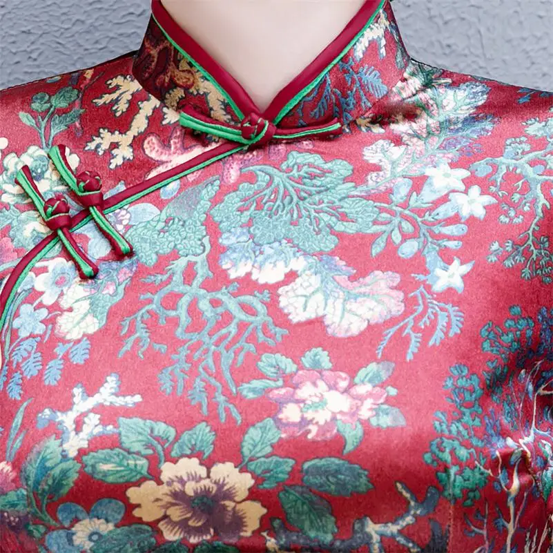 7020-1 Винтаж ручной работы Кнопка Cheongsam 2 шт. Комплект женский традиционный цветочный принт Qipao Мода Атлас qipao Vestidos - Цвет: 7020-1
