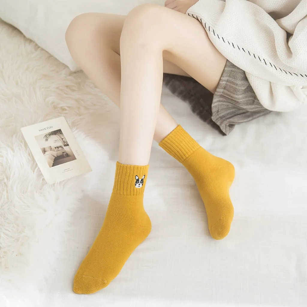 Kawaii/женские носки с вышивкой; хлопковые забавные носки в стиле Харадзюку; милые теплые носки с милыми рисунками животных для девушек и девушек