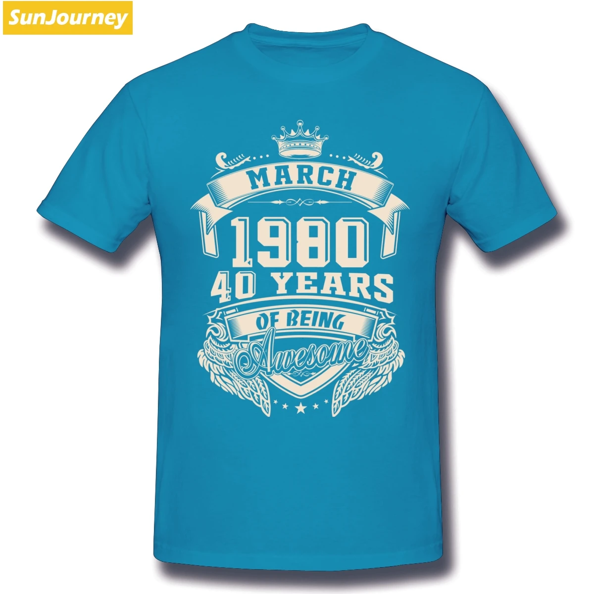 Born In March 1980 40 Years Of Being Awesome футболки большого размера из хлопка с круглым вырезом и коротким рукавом мужские рубашки - Цвет: Синий
