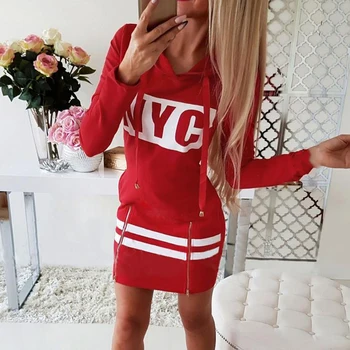 

Women Winter Hooded Sweatshirt Midi Shirt Dress Casual Ladies Autumn Long Sleeve Hoodie Pullover Sweater Slim Tunic Jumper Tops