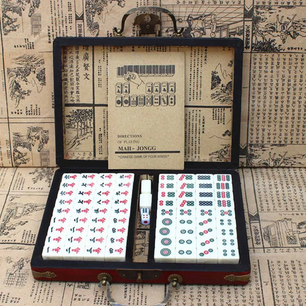  Antique Mahjong Box Mini Mahjong High Quality Party Game Travel Portable Mahjong Chinese Toys with 