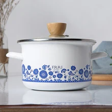 3.5L эмалированная кастрюля утолщение бинауральный бакелит горячий горшок бинауральный суп горшок Синий принт панели кастрюля tencere горшки