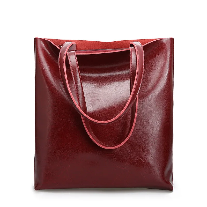 Zency натуральная кожа винтажная женская сумка на плечо высокое качество модная коричневая Большая вместительная сумка для покупок черная сумка-тоут - Цвет: dark red