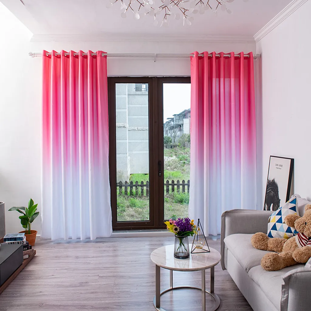 

Gradient Colors Sheer Curtain Tulle Window Treatment Voile Drape Valance 1 Pc Smooth Soft Fabric for Home Cafe