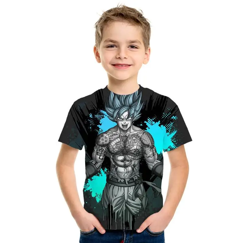 Крутая Детская футболка с принтом в виде Dragon Ball Z Goku Saiyan, модные топы с короткими рукавами для мальчиков и девочек