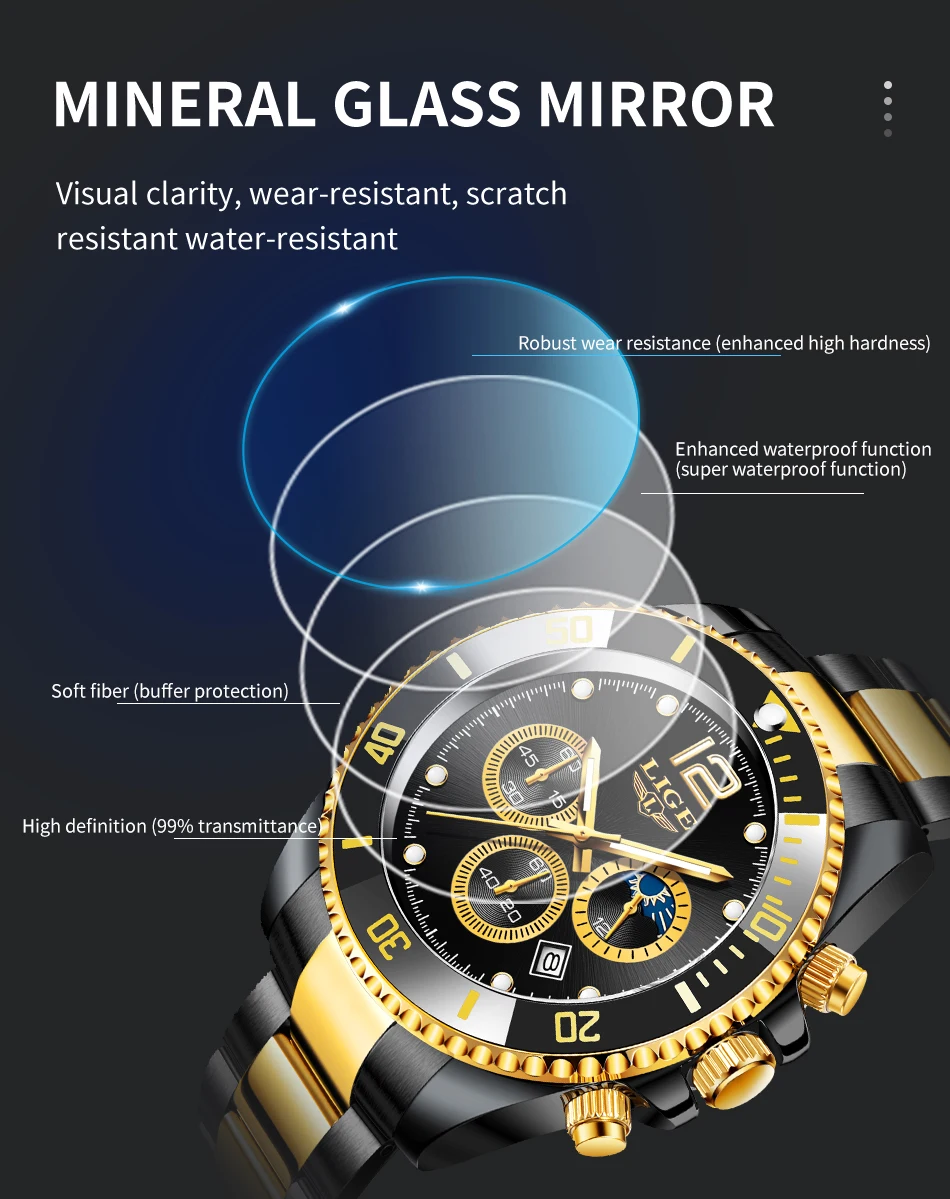 Orologio in oro nero di moda Orologio al quarzo impermeabile in acciaio inossidabile di lusso di marca superiore Orologio da polso cronografo sportivo da uomo Ma_voghion.com