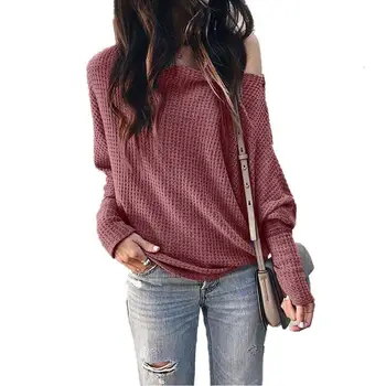 

Autumn Off Shoulder Sweater Women Long Sleeve Knitted Sweater Ladies One Shoulder Sweater Winter Women Sweater Pullover Female