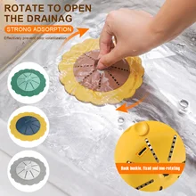 Hair Catcher Rotatable Anti-Clogging Drain Cover Floor Sink Drainer with Small Handle Suction Cup Kitchen Bathroom Accessories