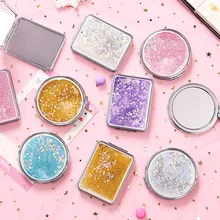 1663 Quicksand Cute Mirror Soft Girl Soft Pink Students Double Sided Mirror Portable Mini Portable Mirror Makeup Mirror