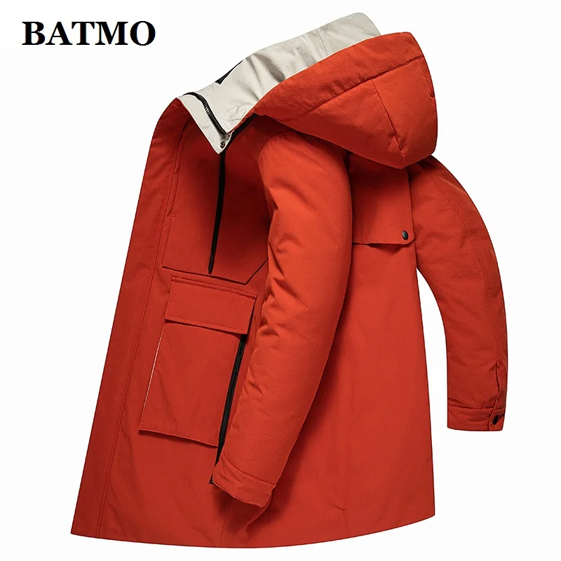 BATMO 90% белые куртки с капюшоном на утином пуху, мужские зимние пуховики, толстое теплое пальто, большие размеры 9001