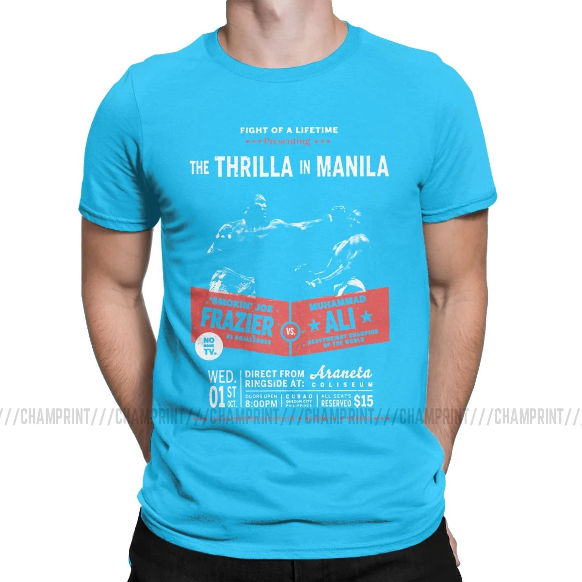 Ali Vs Frazier Thrilla In Manila футболка для мужчин боксер Спортивная Тяжелая винтажная хлопковая футболка футболки с коротким рукавом вечерние топы - Цвет: Королевский синий