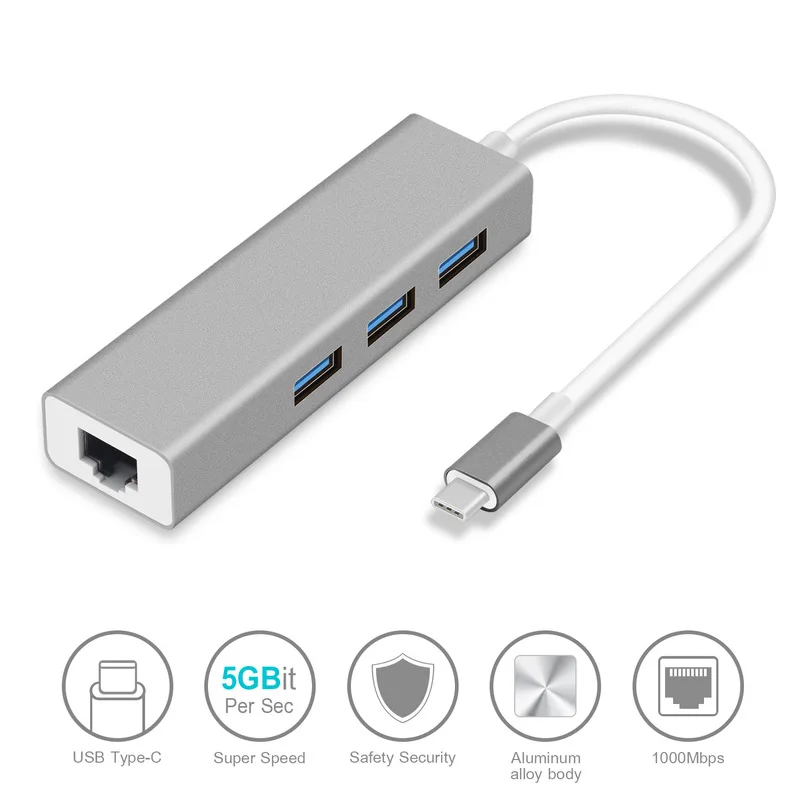 4 в 1 Алюминиевый сплав USB 3,0 type-C концентратор USB C концентратор для Gigabit Ethernet Rj45 Lan адаптер для Macbook Pro USB-C зарядное устройство