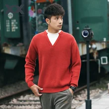 Трикотажный мужской свитер с круглым вырезом, имитация двух частей, контрастных цветов свободного кроя, Мужской пуловер, свитер, японский стиль, для отдыха, колледжа, ветра