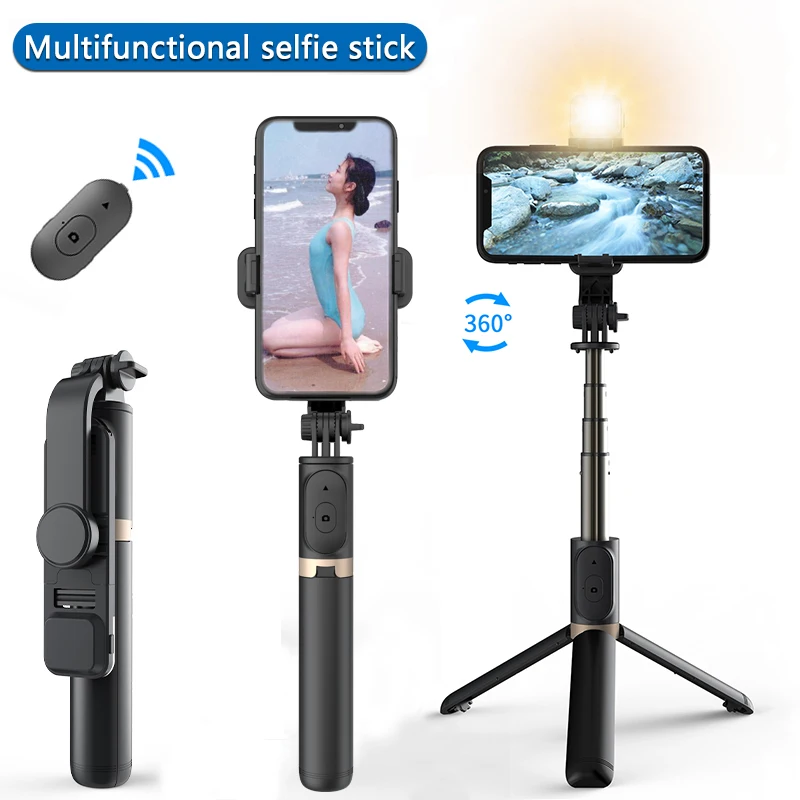 COOL DIER Aluminum alloy wireless bluetooth selfie stick expandable mini tripod foldable handheld monopod with LED fill light
