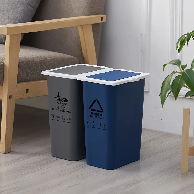 

Garbage Compartmental Garbage Can Household Large Size Shanghai Wet And Dry Separation One-piece la ji tong Family Office Kitche