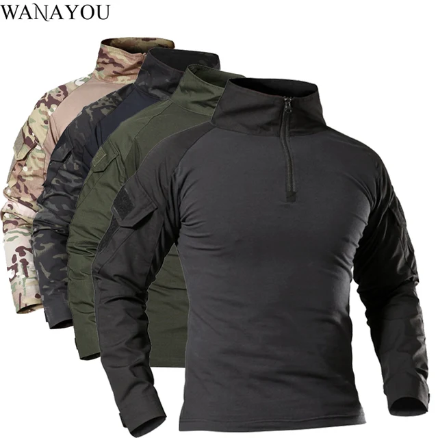Men's Outdoor Tactical Hiking T-Shirts Military Army Camouflage Long Sleeve Hunting Climbing Shirt Male Breathable Sport Clothes 1