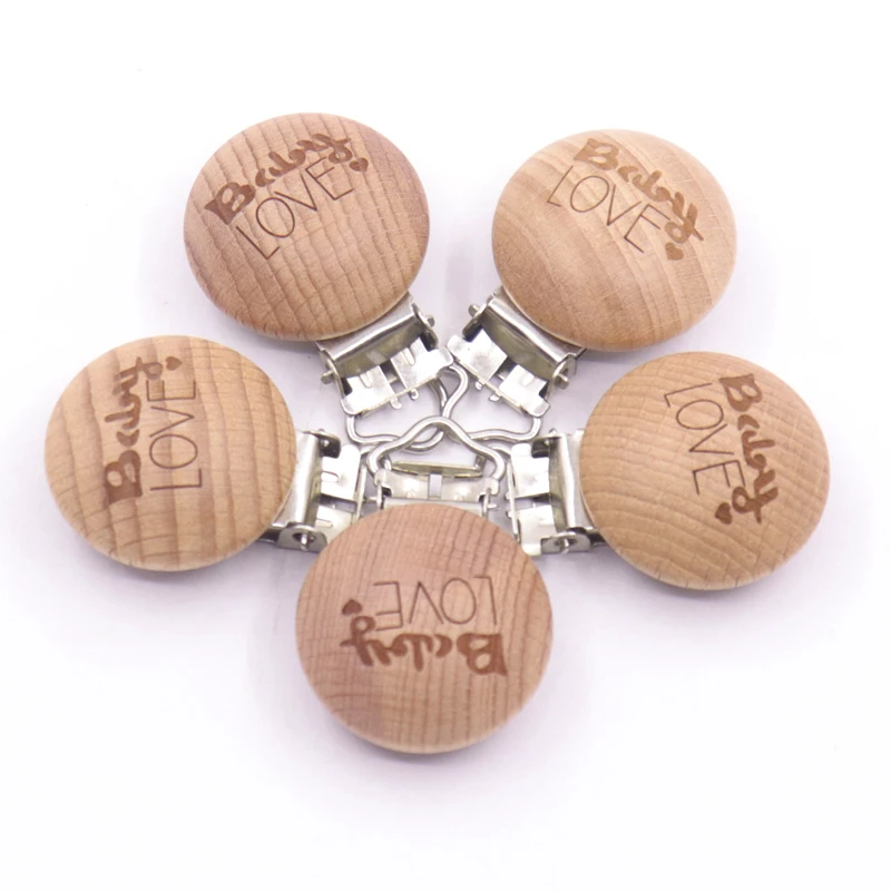 

5PCS Beech Wood Baby Pacifier Clips Round Dummy Clip DIY Paci Chain Accessories Chemical Free Wooden Pacifier Holder