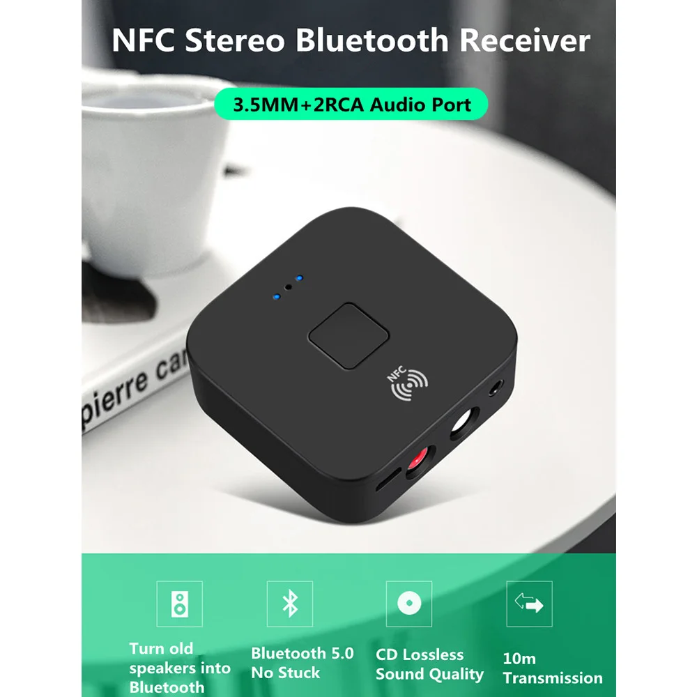 NFC Bluetooth 5,0 приемник 3,5 мм AUX RCA Jack Hifi беспроводной адаптер и микрофон Громкая связь вызов Bluetooth автомобильный аудио приемник