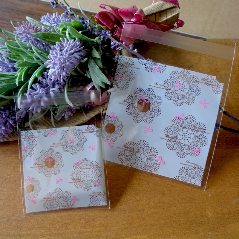 

100pcs 7&10cm Round Lace Flower OPP Cookies Baking Christmas Gift Packaging Bags Wedding biscuits cake Candy Plastic bag