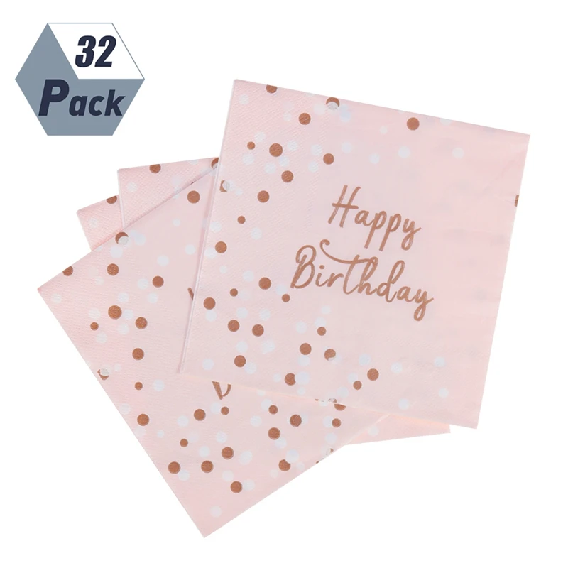 16 шт./упак. розовый счастливый салфетки для дня рождения золочение в горошек печатных тканей ужин Бумага Полотенца вечерние принадлежности для ресторана