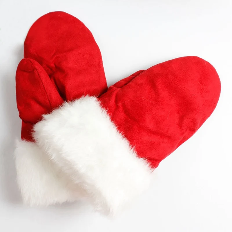 Мягкие перчатки для костюма Санта-Клауса теплые варежки Рождественские перчатки красные и белые флисовые плюшевые зимние перчатки вечерние рождественские принадлежности