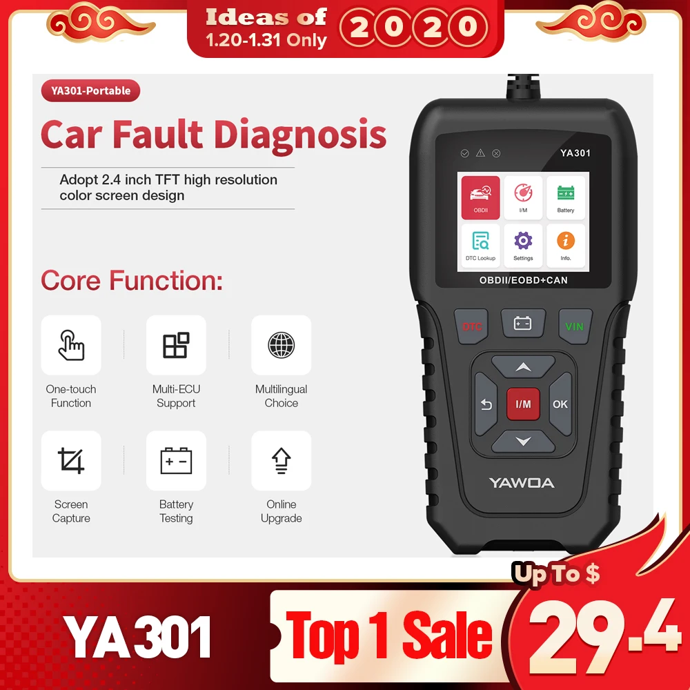 

Ediag YA301 OBDII/EOBD Code Reader real 16Pin USB update With car battery detection function OBD2 Tool PK CR3001 ELM327