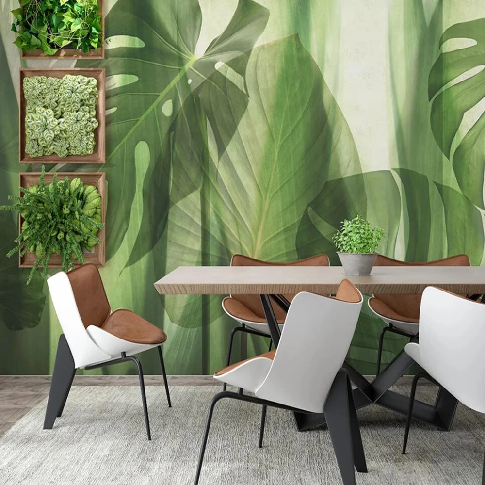 

Drop Shipping Custom 3D Wallpaper Mural Green Plant Palm Banana Leaf Tropical Rain Forest Decorative Painting Mural Wallpaper