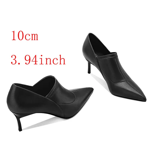 black leather 10cm Высококачественные ботинки без застежки; Роскошная Брендовая обувь; женские ботинки на высоком каблуке; черные ботинки с острым носком на шпильке; большие размеры - Цвет: black leather 10cm